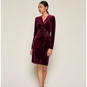 Calvin Klein Velvet Long Sleeve Faux Wrap Dress